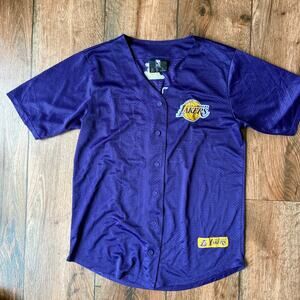 💜 Los Angeles Lakers #48 Button-Up Jersey – Purple Mesh NBA Shirt - Size Small